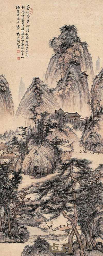 周怀民 秋山仙源图 轴 121×49cm